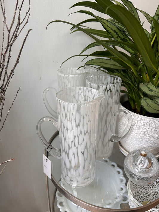 White Speckled Glass Pitcher