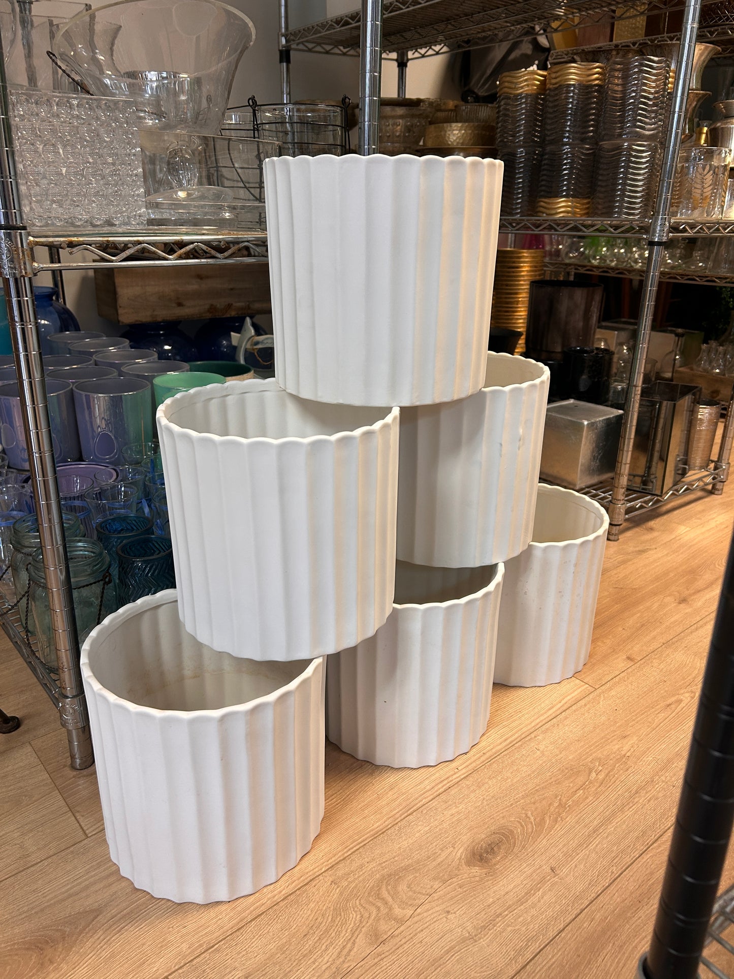 Lined Wave Cylinder Ceramic Planter