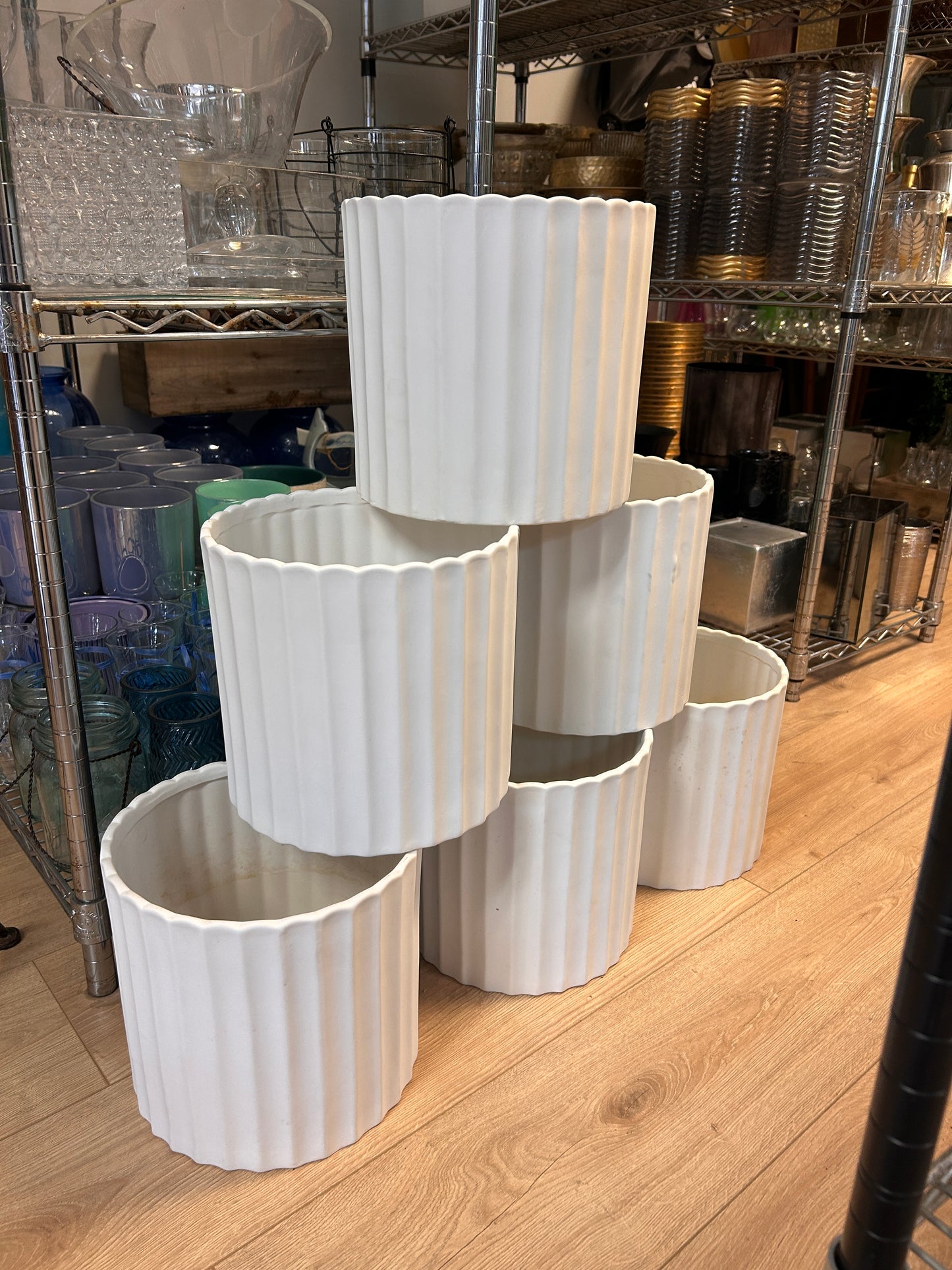 Lined Wave Cylinder Ceramic Planter
