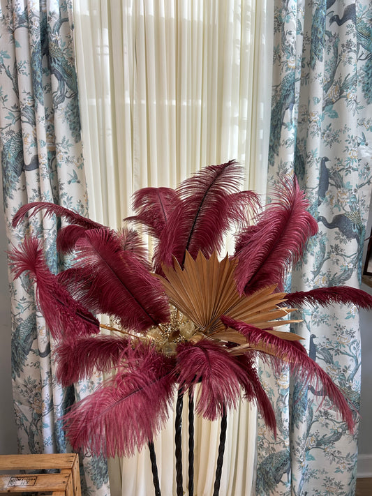 Feather Arrangement with Dried Palm Leaves